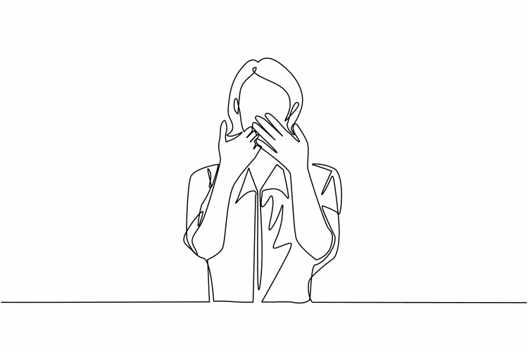 woman covering mouth line art vector 42950992